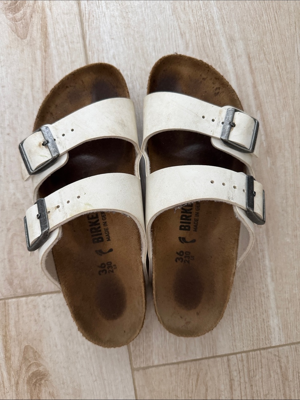 Birkenstock White Double-Strap Cork Sandals with Silver Buckles